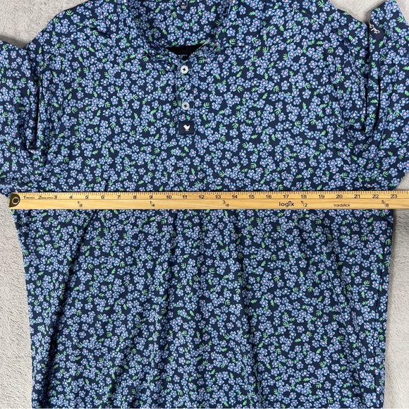 Bad Birdie Lily Lilac Performance Polo Men's XL Blue Stretch Floral Golf Shirt - Picture 9 of 12